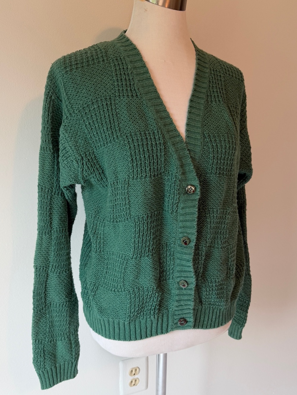 Boundary Waters Vintage Green Mixed Stitch Knit Cardigan Sweater Button Up Large - Picture 3 of 16